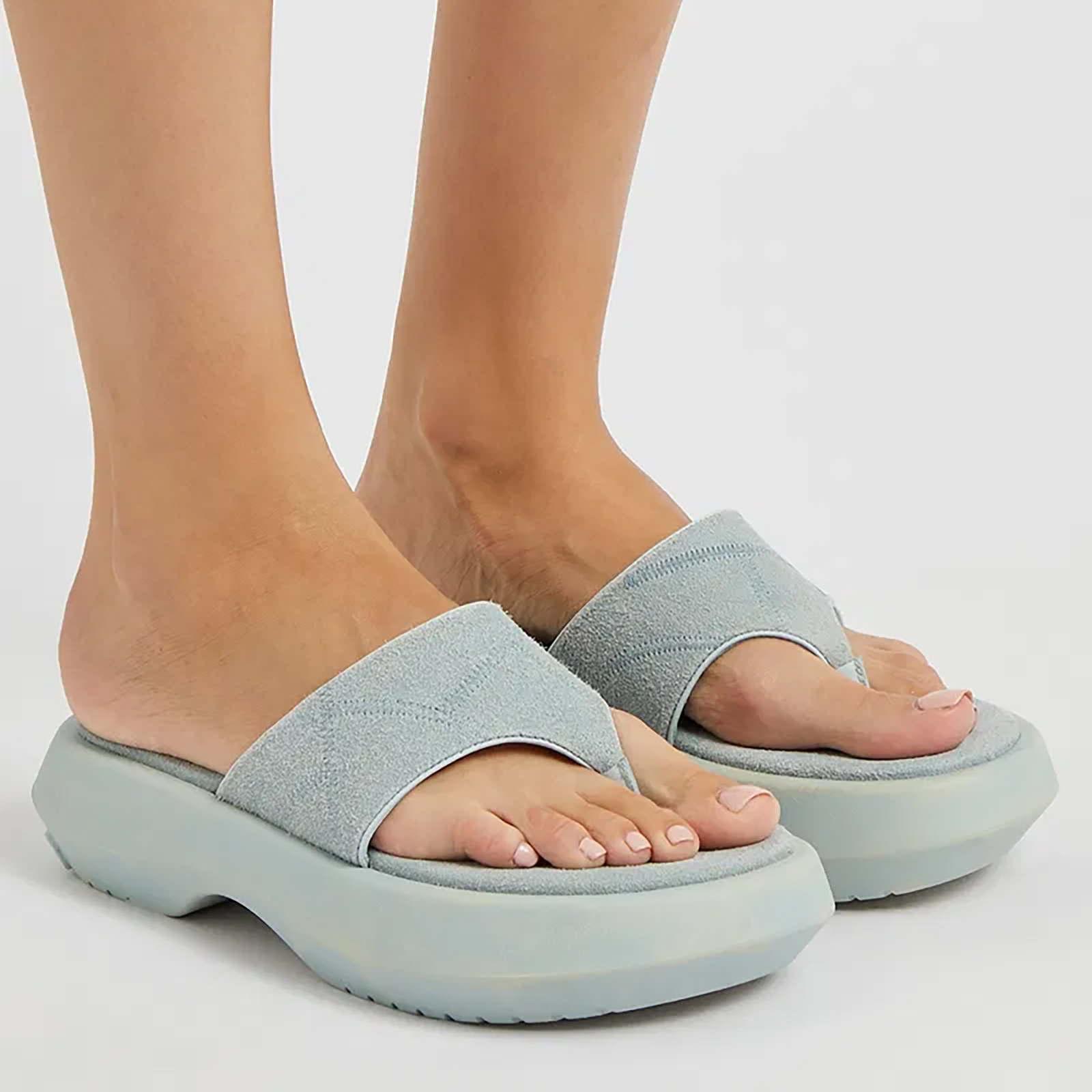 Acne Studios Light Blue Suede Patchwork Platform Berry Flip Flops - De 38/Us 8